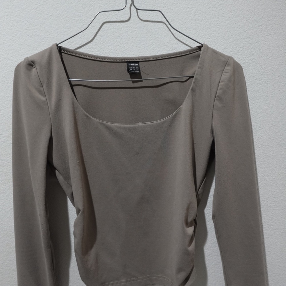 H&M Taupe Long Sleeve Blouse